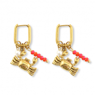 Pendientes Acero Inox cangrejo Dorado-rojo-blanco