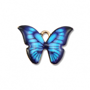 Colgantes met&aacute;licos esmalte mariposa Dorado-azul-negro