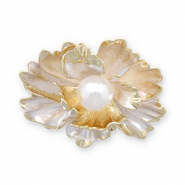 Broches flor con perla Dorado-blanco
