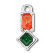 Colgantes met&aacute;licos DQ rect&aacute;ngulo con rombo Plateado vieja (sin n&iacute;quel)-rosa oscuro-verde