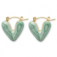 Pendientes Acero Inox criolla coraz&oacute;n Dorado-verde