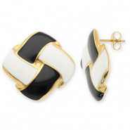 Pendientes Acero Inox cuadrado Dorado-negro-blanco