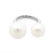 Anillos Acero Inox perlas Plateado-blanco