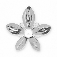 Anillos Acero Inox flor con perla Plateado-blanco
