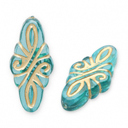 Abalorios acrílicos rombo arabesco Azul verdoso-dorado