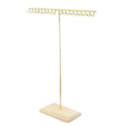 Expositor de Joyería para collares forma en T y base en madera Natural-dorado