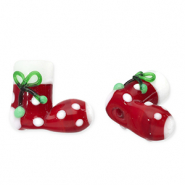 Abalorios de vidrio calcetín de navidad Rojo-blanco