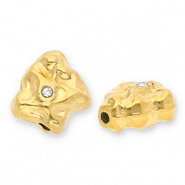 Abalorios Acero Inox irregular con strass Dorado-transparente