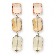 Pendientes de Cristal rect&aacute;ngulo Rosa-naranja &aacute;mbar-beige arena