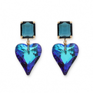 Pendientes de Cristal rect&aacute;ngulo-coraz&oacute;n Azul petr&oacute;leo-azul multicolor cubierta AB
