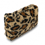 BY31&reg; Neceser tejido teddy con estampado leopardo Marr&oacute;n claro-marr&oacute;n-negro