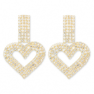 Pendiente de lat&oacute;n Eco-brass&reg; con strass coraz&oacute;n Dorado-cristal