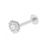 Piercing oreja Acero Inox coraz&oacute;n con strass Plateado-cristal