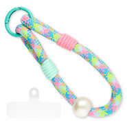 Cord&oacute;n para m&oacute;vil trendy incl. parche de sujeci&oacute;n Rosa claro-verde menta-azul-blanco marfil