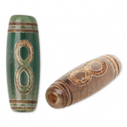 Piedras naturales abalorios Calcedonia tubo infinito Verde-beige-marr&oacute;n