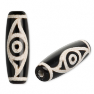 Piedras naturales abalorios Calcedonia tubo con ojo Negro-beige arena