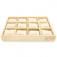 Expositor de joyer&iacute;a 12-compartimentos con almohadilla natural-blanco off