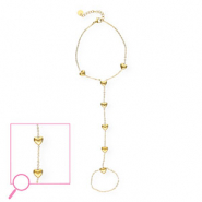 Pulseras anillo Acero Inox coraz&oacute;n Dorado