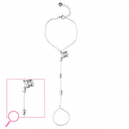 Pulseras anillo Acero Inox flor Plateado-cristal-blanco