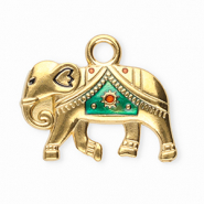 Colgantes Acero Inox elefante Dorado-verde turqueza