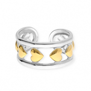 Anillos Acero Inox coraz&oacute;n Plateado-dorado