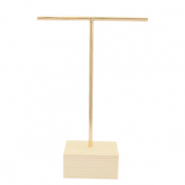 Expositor de Joyería para pendientes forma en T y base de madera Natural-dorado