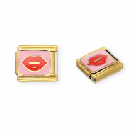 Acero Inox link-eslab&oacute;n para pulsera italiana con dijes Acero Inox kiss Dorado-rosa-rojo