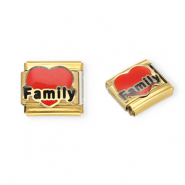 Acero Inox link-eslab&oacute;n para pulsera italiana con dijes Acero Inox coraz&oacute;n "Family" Dorado-rojo-negro