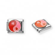 Acero Inox link-eslab&oacute;n para pulsera italiana con dijes Acero Inox coraz&oacute;n Yin & Yang Plateado-rosa-rojo