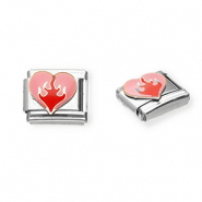 Acero Inox link-eslab&oacute;n para pulsera italiana con dijes Acero Inox coraz&oacute;n Plateado-rosa-rojo
