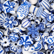 Abalorios acr&iacute;licos mix Blanco-azul Delfts