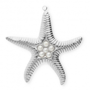 Colgantes Acero Inox estrella de mar con imitaci&oacute;n de perlas Plateado-blanco