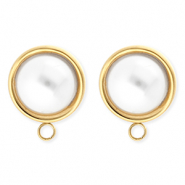 BY31® Fornituras Acero Inox pendientes redondos con imitación de perla con anilla Dorado-blanco