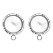 BY31® Fornituras Acero Inox pendientes redondos con imitación de perla con anilla Plateado-blanco