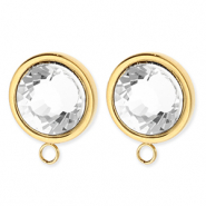 BY31® Fornituras Acero Inox pendientes redondos con cristal con anilla Dorado-cristal