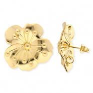 BY31® Fornituras Acero Inox pendientes flor con anilla Dorado