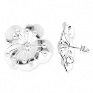 BY31® Fornituras Acero Inox pendientes flor con anilla Plateado
