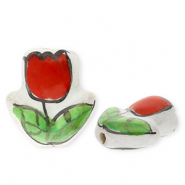 Abalorios de cer&aacute;mica tulip&aacute;n Blanco-rojo-verde