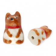 Abalorios de cer&aacute;mica perro Marr&oacute;n-rojo-blancuzco-negro