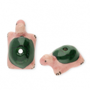 Abalorios de cer&aacute;mica tortuga Verde oscuro-rosa vintage-negro