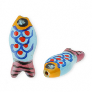 Abalorios de cer&aacute;mica pez Azul-naranja-rosa vintage-rojo-negro
