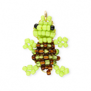BY31&reg; Colgantes de abalorios de cristal tortuga Verde lima-marr&oacute;n-negro-dorado