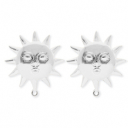BY31® Fornituras Acero Inox pendientes sol con rostro con anilla Plateado