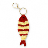 Llavero pez de ganchillo Dorado-rojo burdeos-beige