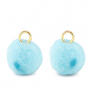 colgantes pomp&oacute;n con anilla 10mm Dorado-azul aquamarina