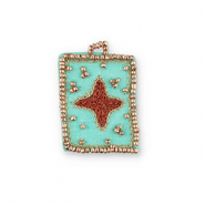 Colgantes de tela hechos a mano estrella Turquesa-marr&oacute;n-dorado