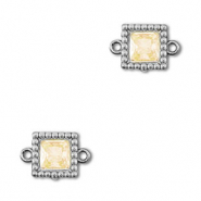 Entrepiezas acero Inox zirc&oacute;n cuadrado Plateado-naranja claro