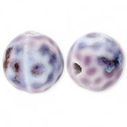 Abalorios de cerámica 15mm con puntos Púrpura-azul