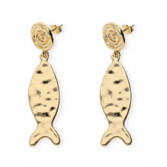 Pendientes trendy espiral & pez con perno de acero inox Dorado
