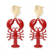 Pendientes trendy esmalte concha & c&aacute;ncer con perno de acero inox Dorado-rojo oscuro
